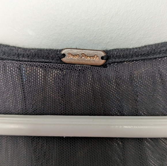 FREE PEOPLE Loose Women Top Puffy See Through Long Sleeve Black With Floral - Picture 8 of 15